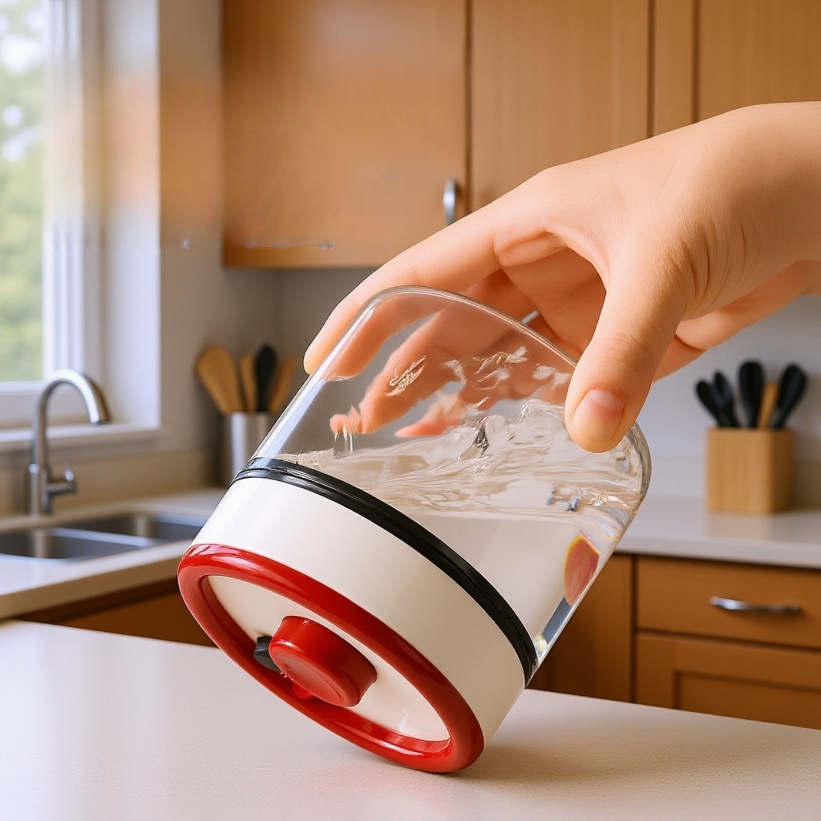 Detalle del cierre hermético del recipiente de café