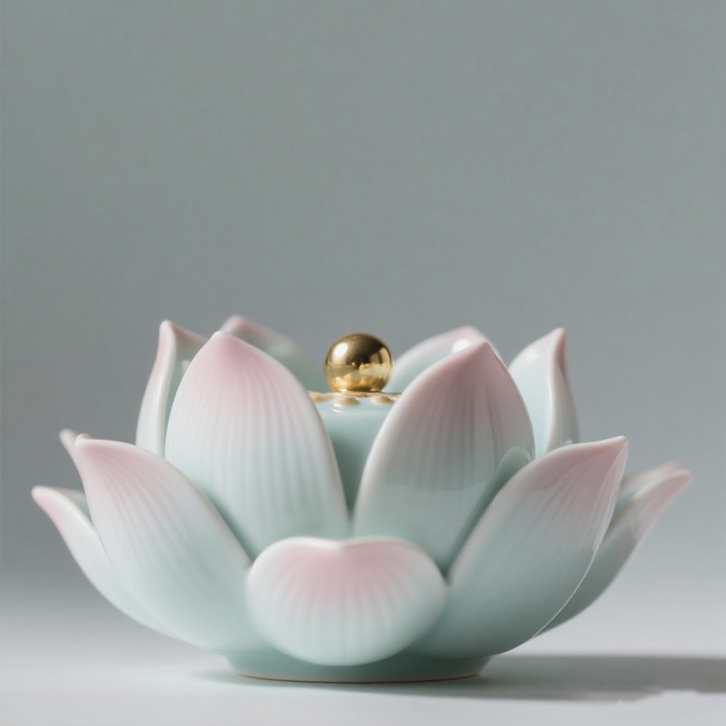  ของตกแต่งบ้านเซรามิคลายดอกบัวแบบจีนทันสมัย (แพ็ค 2 ชิ้น)