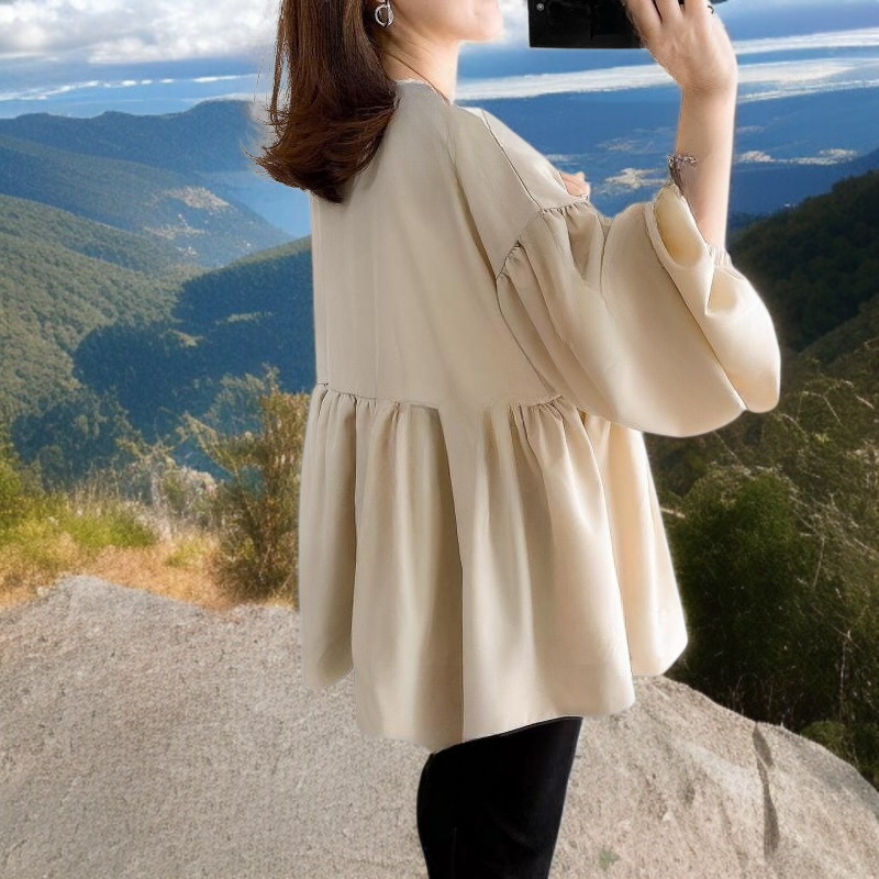 인형 셔츠 암문 라운드 루즈 인형 셔츠 암문 라운드 탑