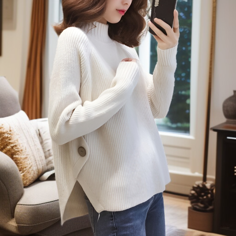 신상 가을겨울 여성 하이넥 니트, 루즈핏 한국 스타일 베이스레이어 탑