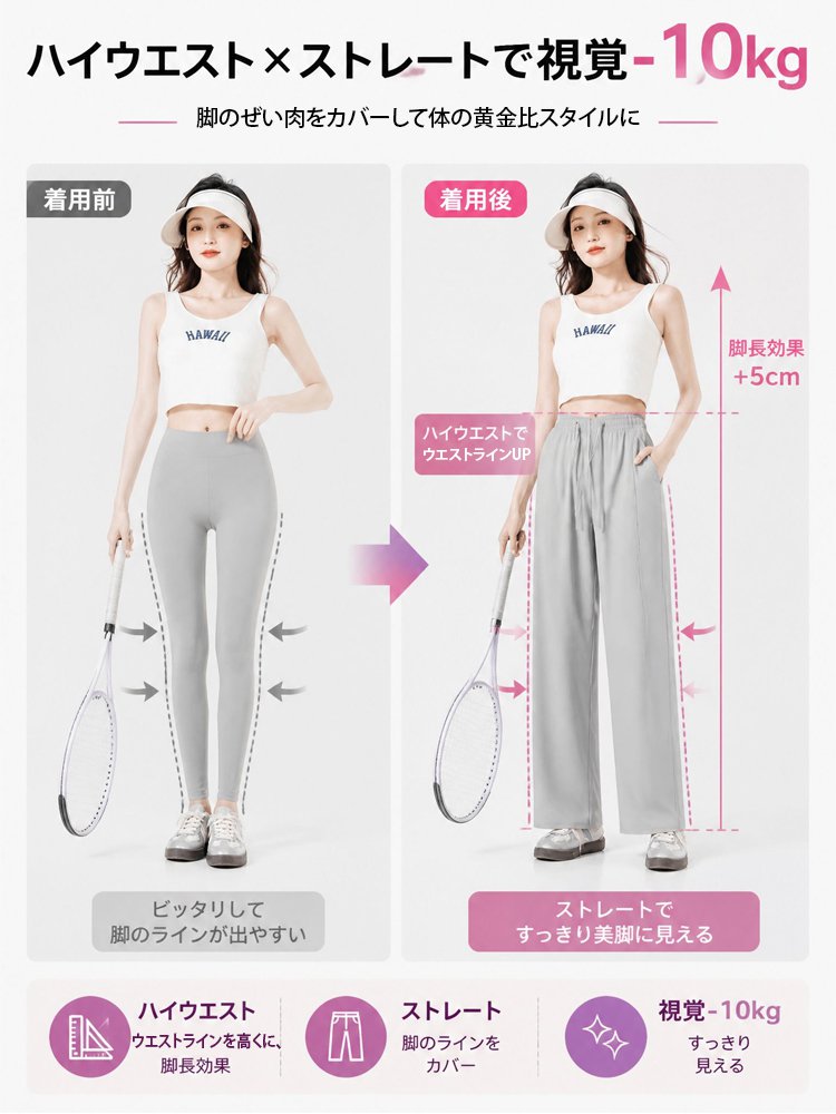 Monolly 3D美シルエットパンツ | 汗ジミ・ムレ・紫外線を1本で撃退