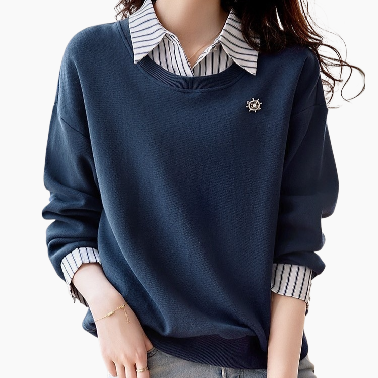 기모 도톰 캐주얼 맨투맨 겨울 신상 모던한 디자인 패치 스트라이프 어디에나 잘 어울리는 날씬한 여성 맨투맨