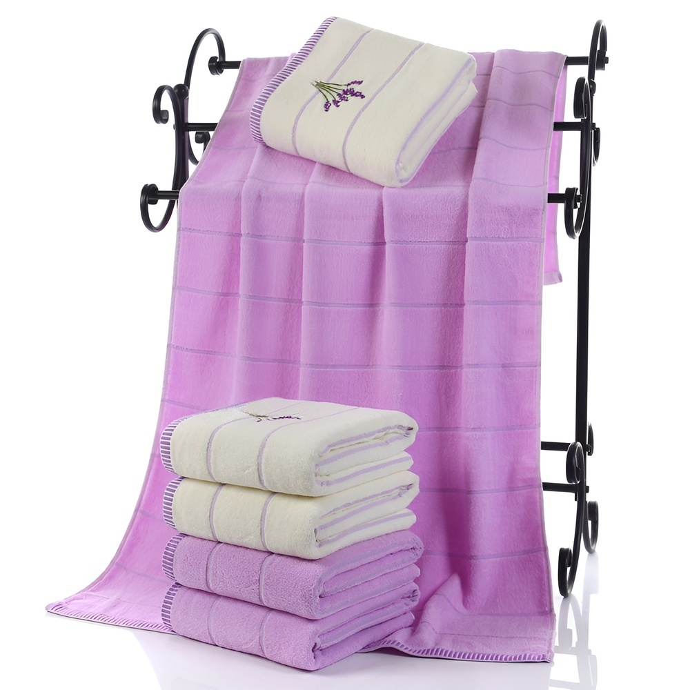 Solid Color Pure Cotton Embroidered Towels, Bath and Face Towel Set