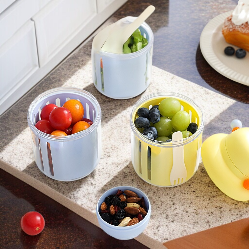 휴대용 대용량 물빠짐 샐러드컵 도시락통 지방감량 휴대용 이중 물빠짐 과일 보관함 야채컵