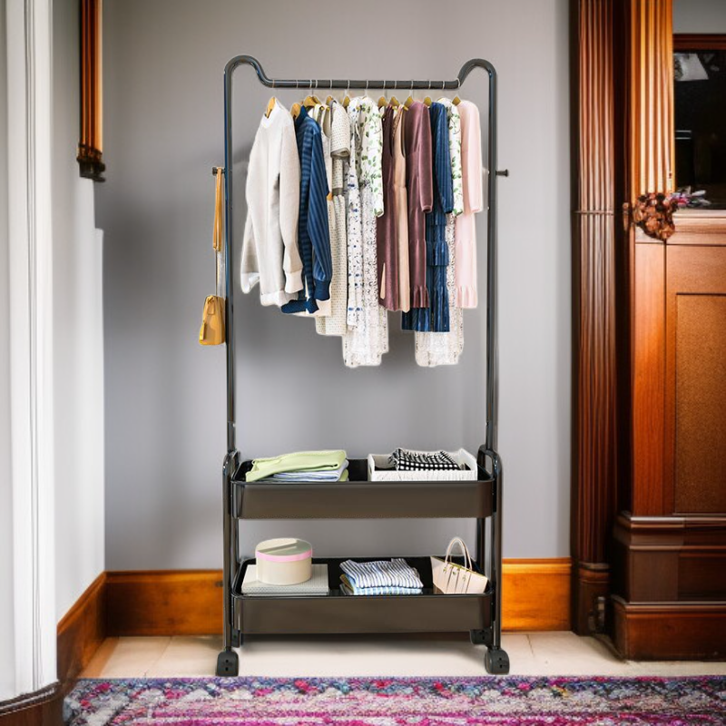 Multi-functional Nordic Style Standing Coat Rack, Mobile Clothes Storage Shelf for Home