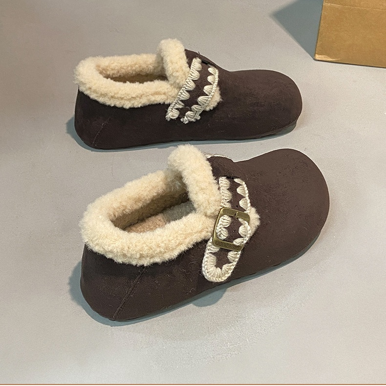 加絨加厚保暖平底一腳蹬軟底鞋