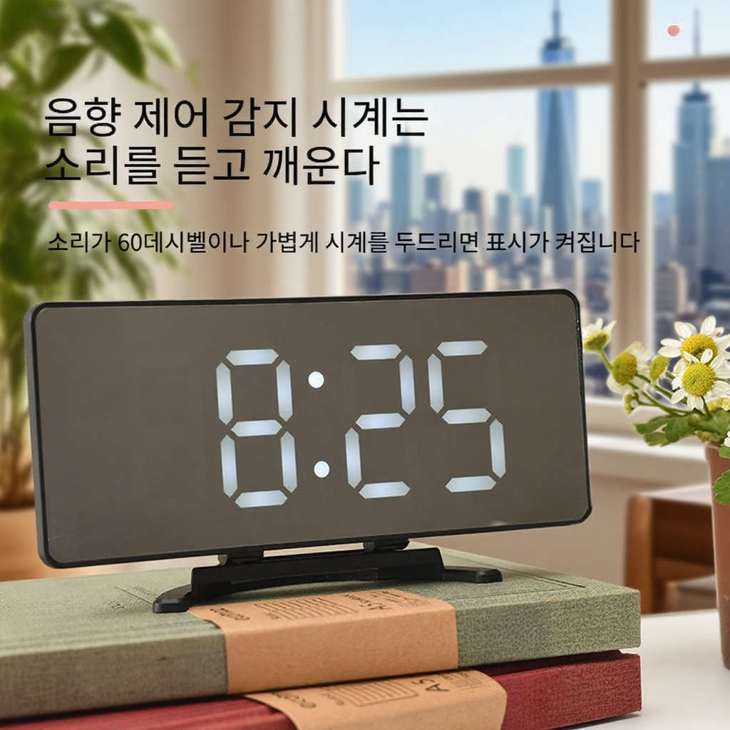 원호곡면 미러 사운드 컨트롤 알람 시계