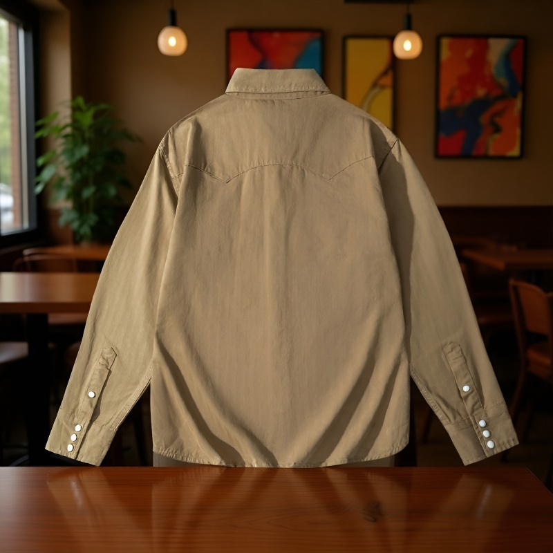 新作無地ワーク風長袖シャツ