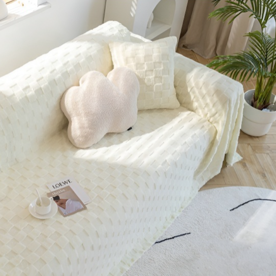 퓨어 소파 담요 크림 스웨이드 소재