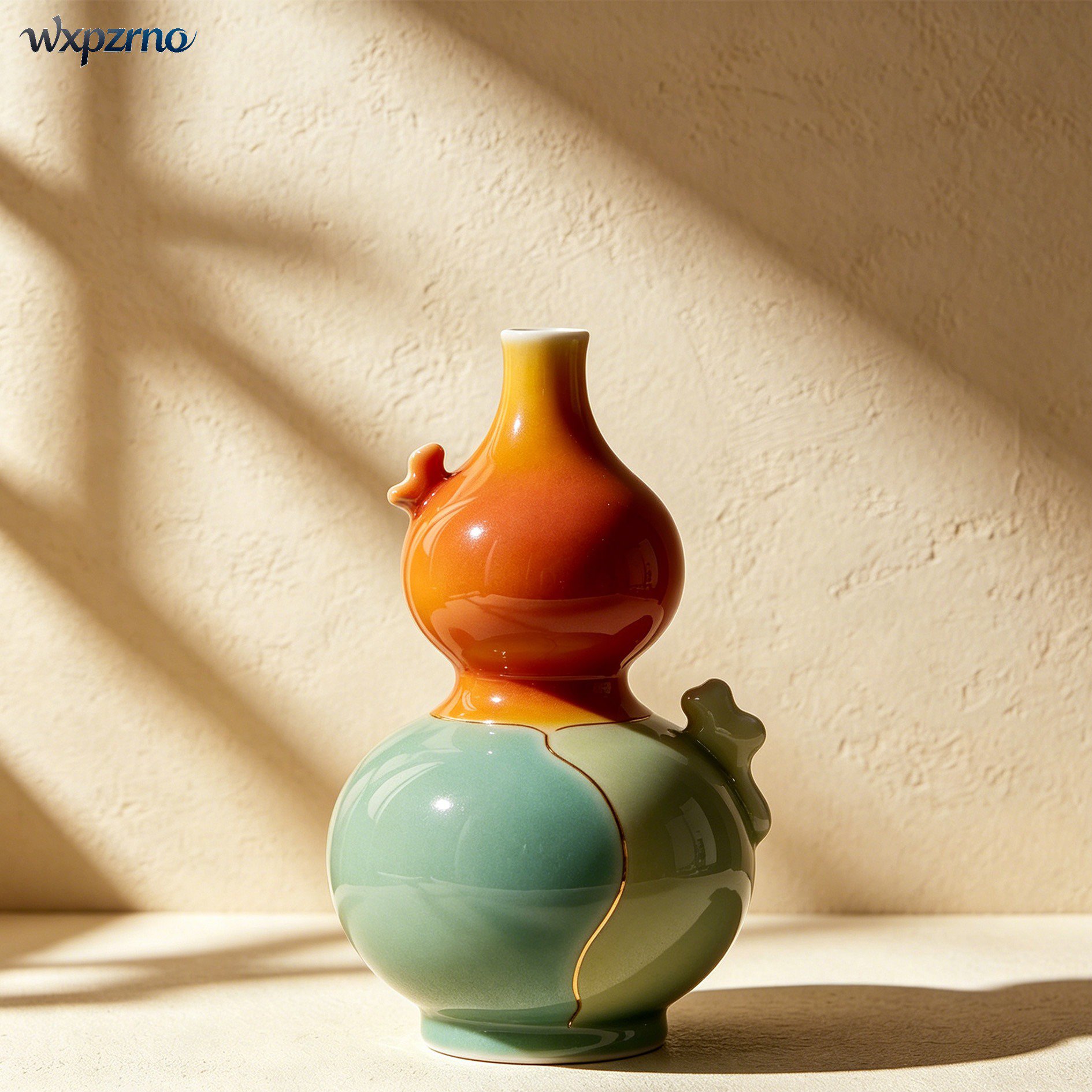 Two-Tone Gourd-Shaped Ceramic Vases (Set of 2)