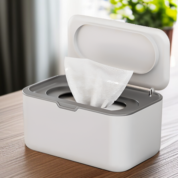 Large capacity wipes container with easy-open lid
