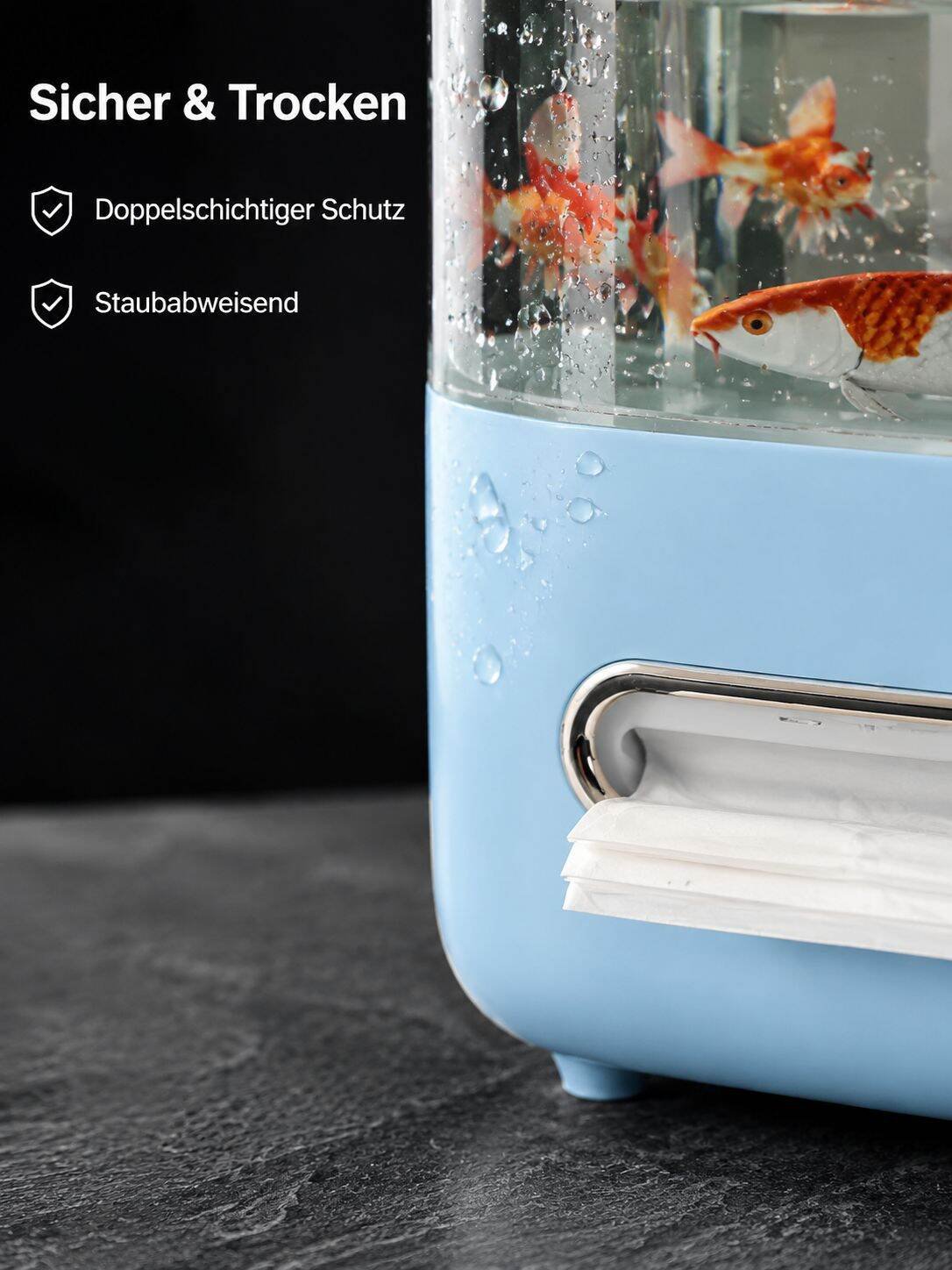 Multifunktionale Deko mit doppellagiger Taschentuchbox und sichtbarem Aquarium