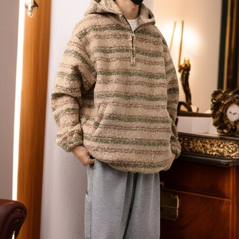 Abrigo de lana rayada estilo japonés y suéter retro holgado para hombre, primavera 2026