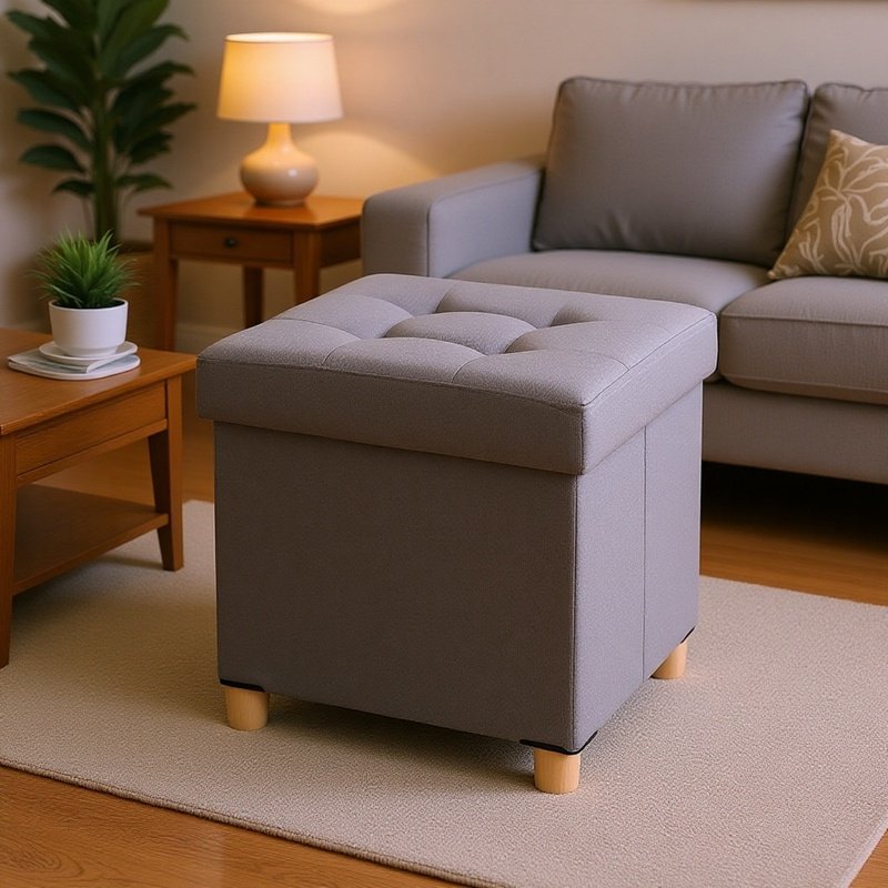 Banco otomano plegable con almacenamiento, resistente hasta 130kg, con tapa, fácil de transportar