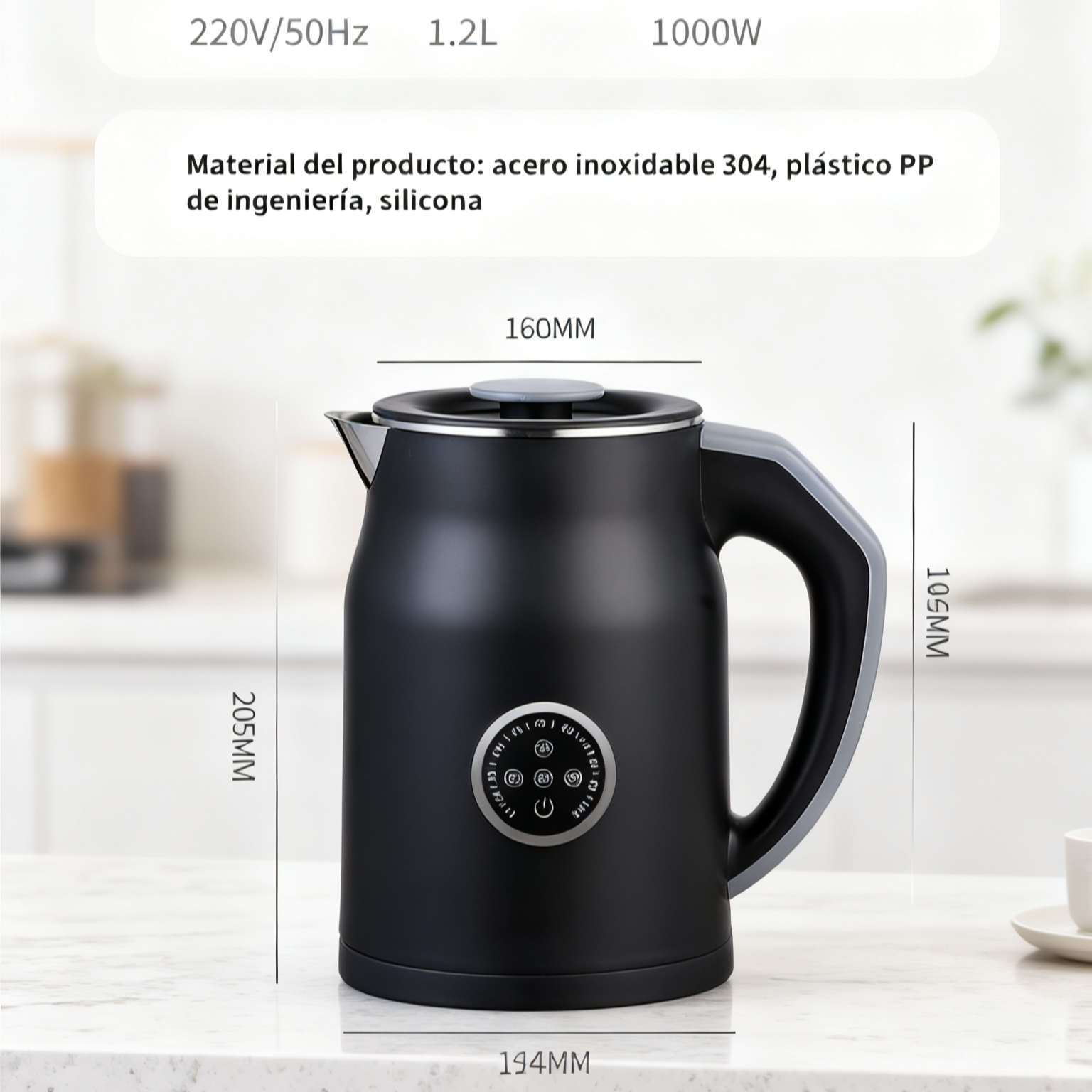  Hervidor de agua doméstico de gran capacidad 1.2L con doble capa antiquemaduras