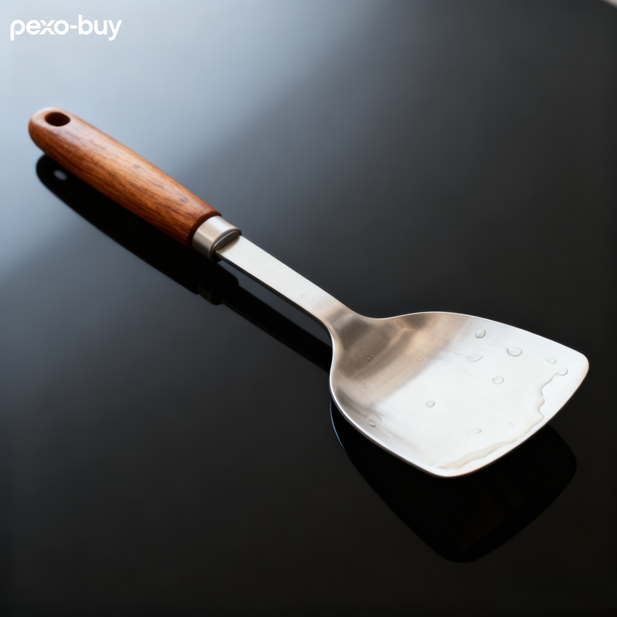 나무 손잡이가 달린 스테인리스 주걱 (3개)