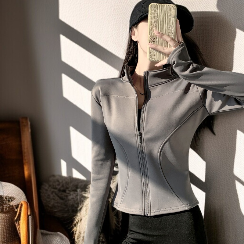 여성용 플리스 긴팔 슬림핏 코트