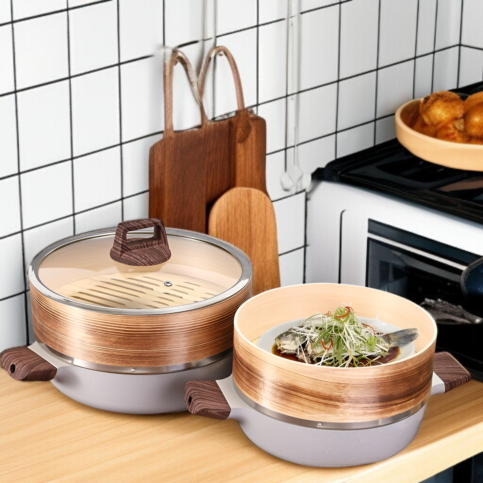 ノンスティック加工の蒸し器内部