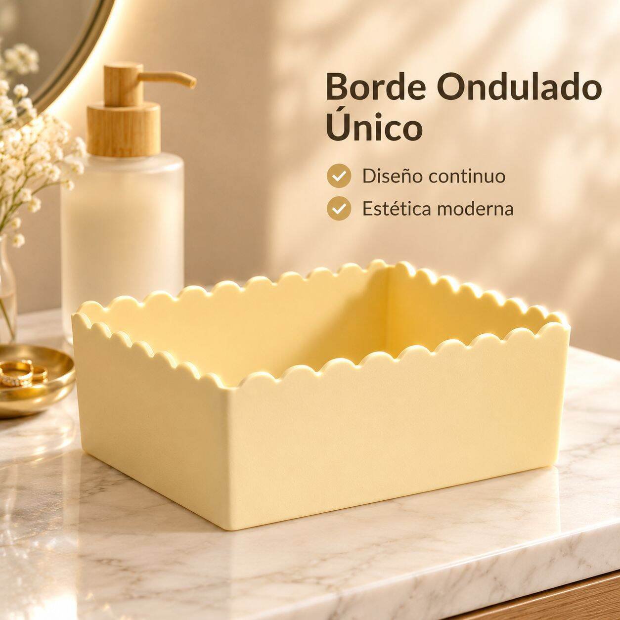 Caja organizadora en baño con accesorios de baño organizados