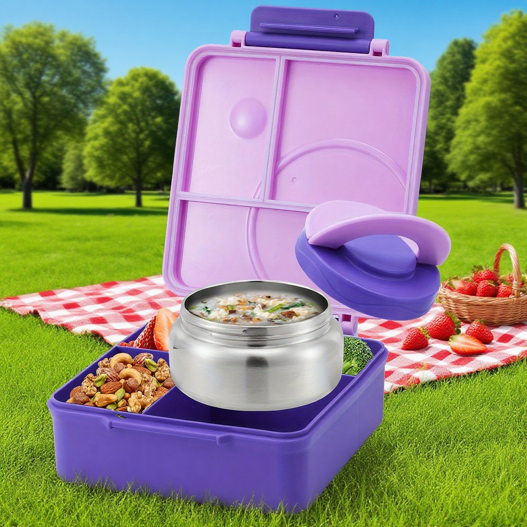 Plastic lunch box with stainless steel bowl for safe food storage