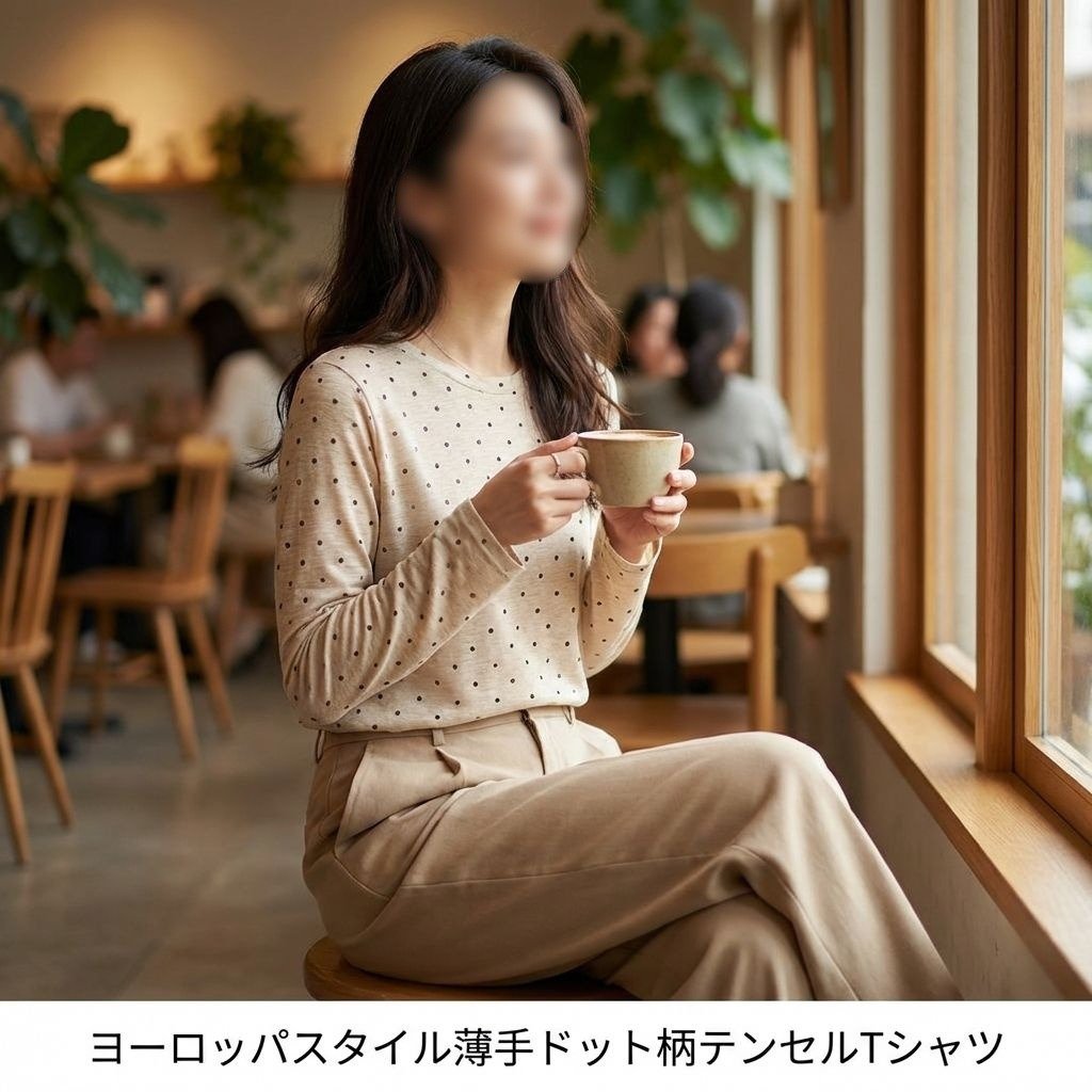 レディースドットテンセルマスクTシャツ長袖インナー