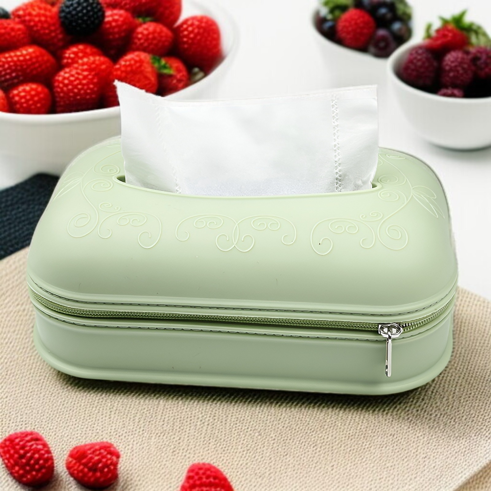 다양한 컬러의 지퍼 실리콘 티슈 케이스