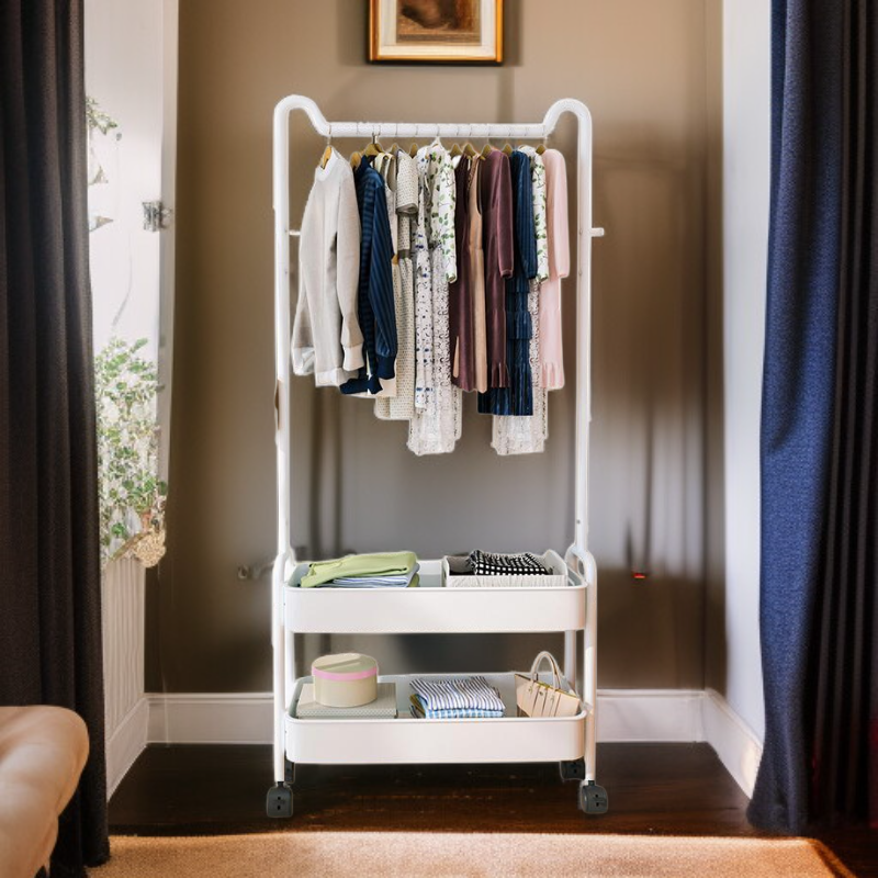 Multi-functional Nordic Style Standing Coat Rack, Mobile Clothes Storage Shelf for Home