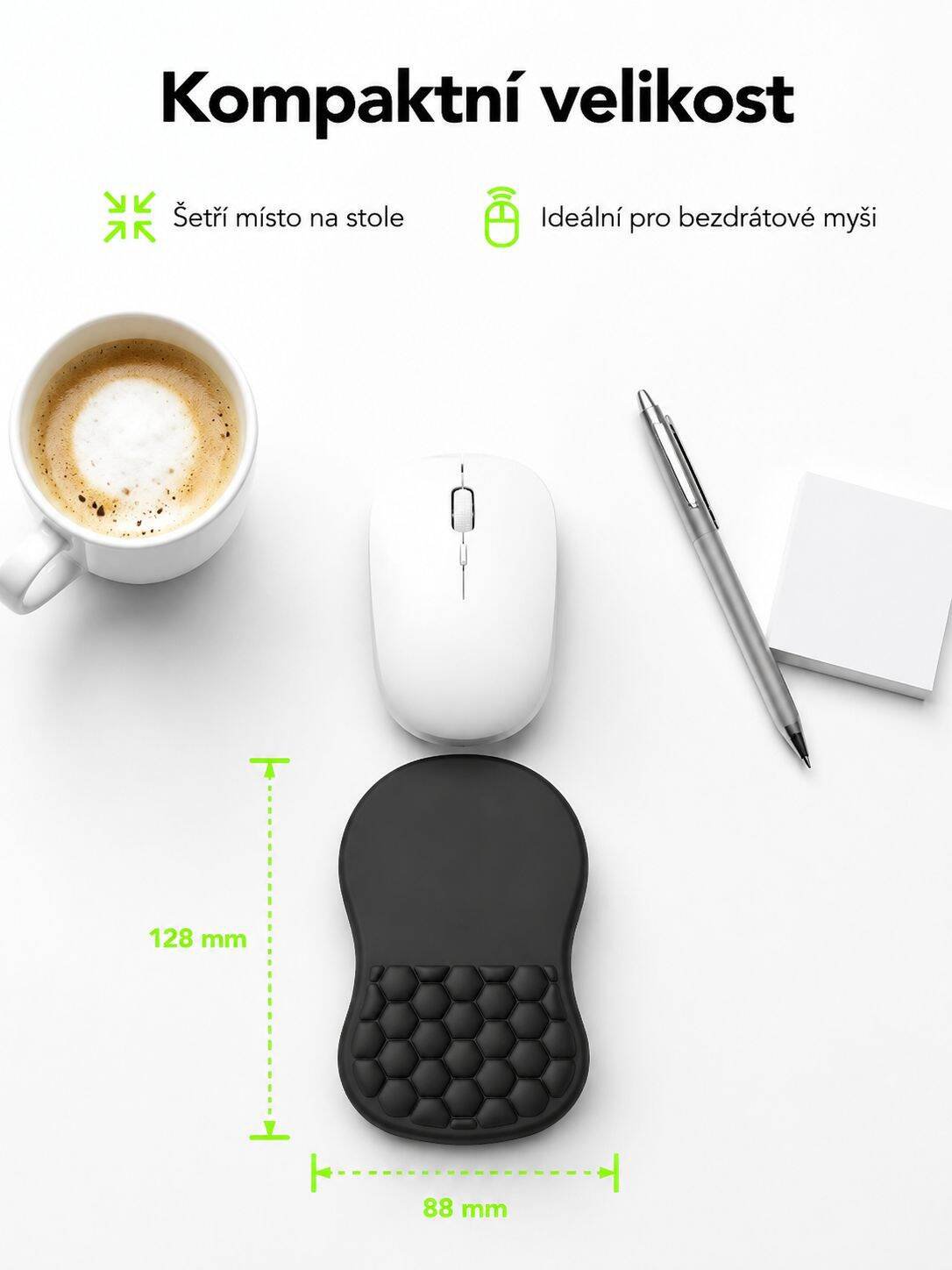 Jednoduchá černá myší podložka se šikmou opěrkou zápěstí