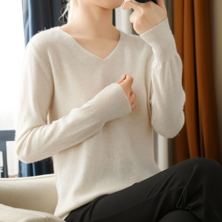 여성 니트 V넥 커버 베이스 스웨터