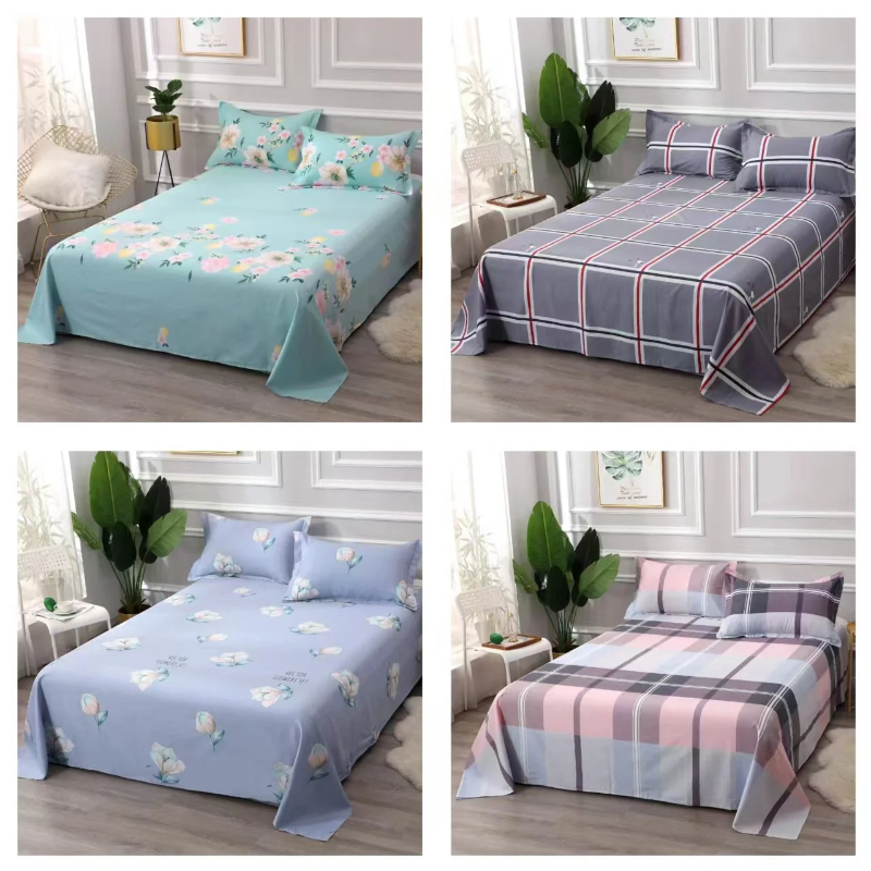 순면 퀸사이즈 침대 시트 3-in-1 세트 (시트+베개)