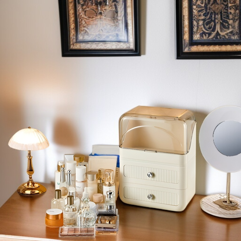 Large Capacity Dustproof Cosmetic Storage Box Desktop Organizer