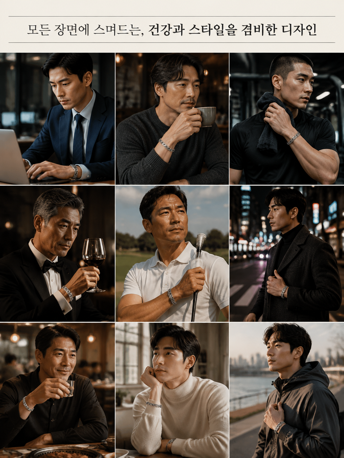 클래식 당초무늬 타이실버 마그네틱 팔찌