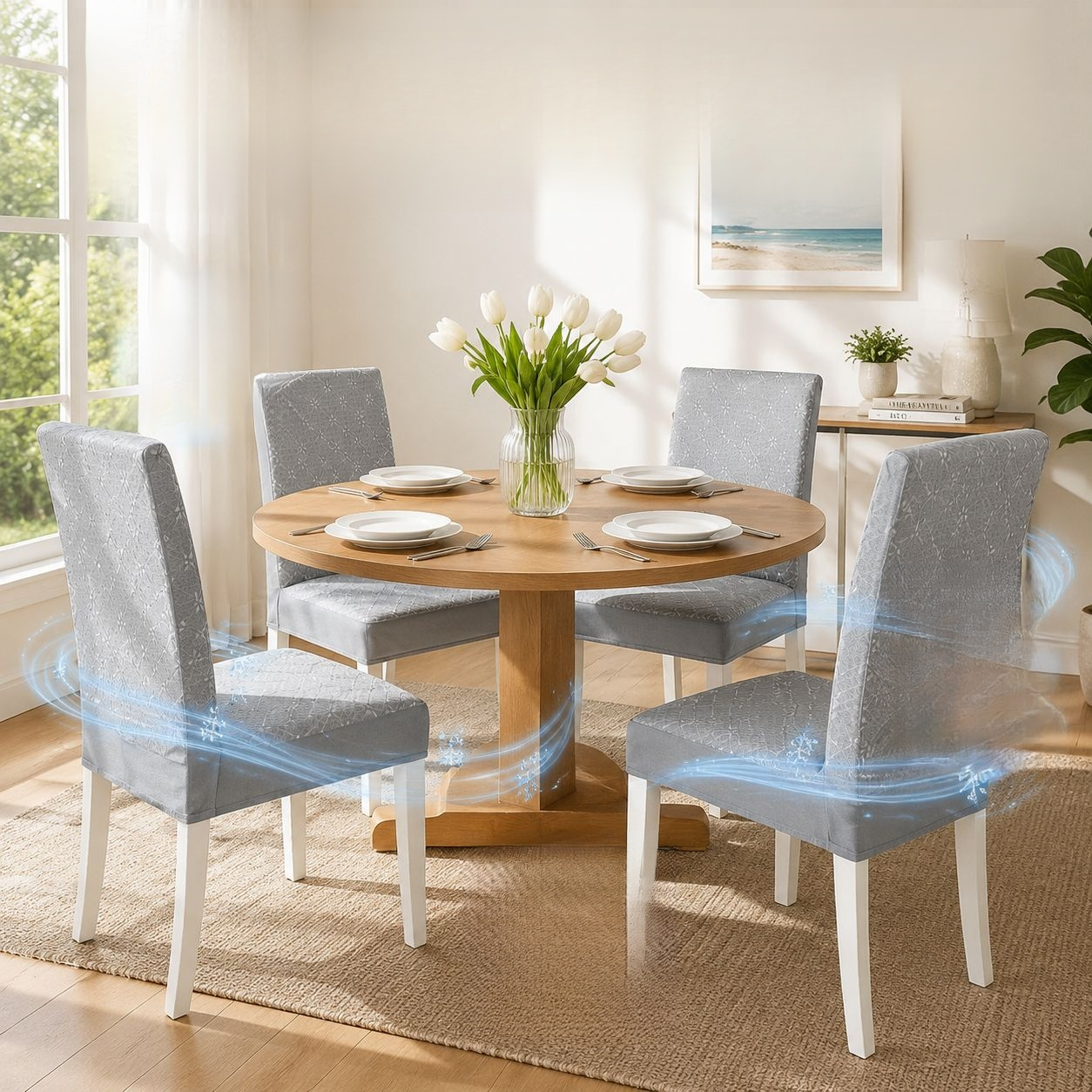 Ice Silk Cooling Chair Cover on Dining Chair
