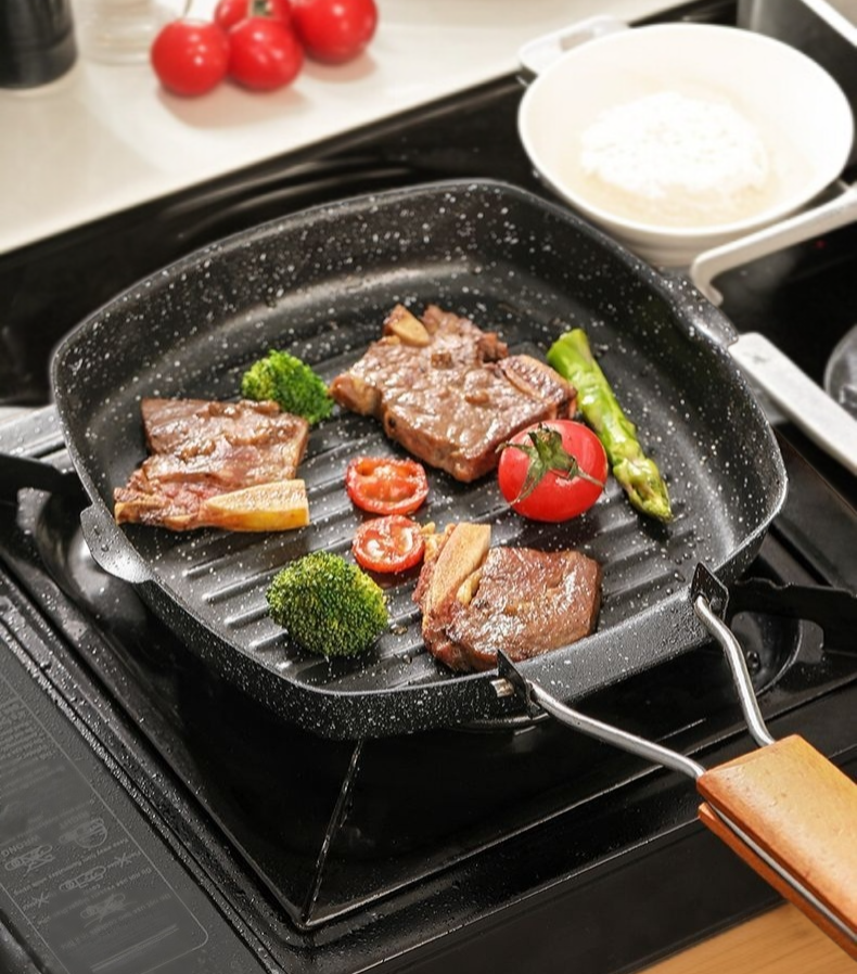 特製ステーキポット、ステーキポット、オムレツポット、アウトドア用ベーキングパン、折りたたみ式で便利な電磁調理器付きポータブルフライパン、ガスコンロ、万能フライパン