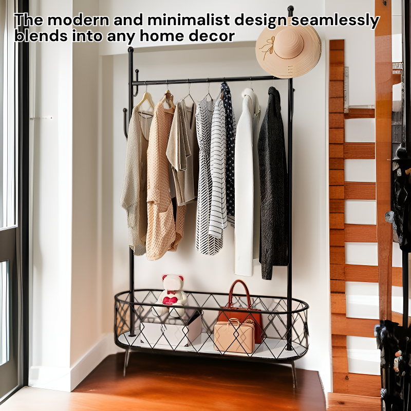 Modern Simple Iron Garment Rack for Long Coats and Clothes Storage