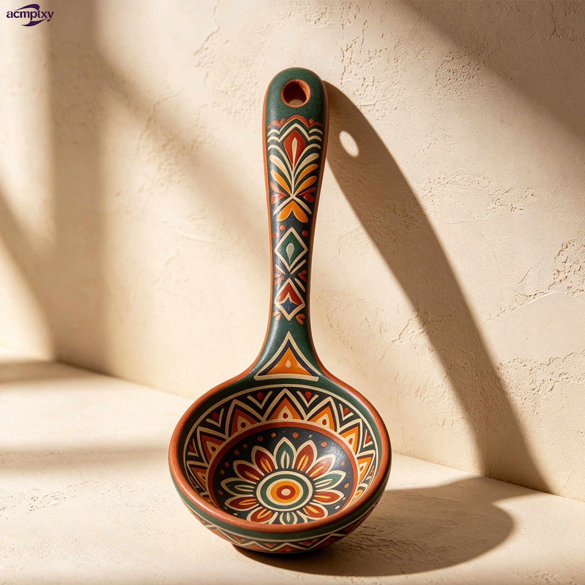 Cucharas de sopa de cerámica pintadas de estilo rústico (paquete de dos)