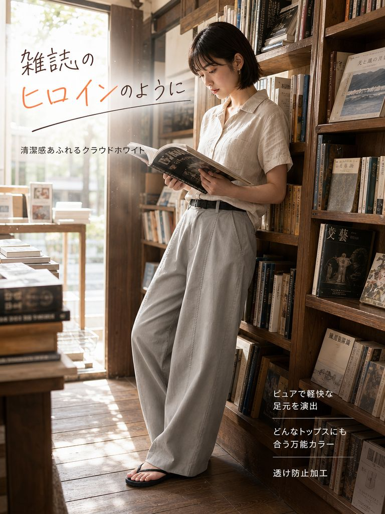 Monolly-ヴィンテージ風立体裁断ワイドパンツ