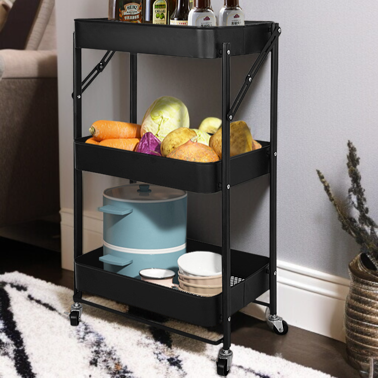 가정용 접이식 수납 카트 다층 수납 바닥 수납 선반 설치 무료 이동식 주방 수납 선반