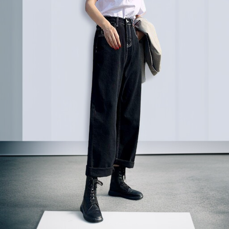 한국 스타일 루즈 스트레이트 레그 청바지