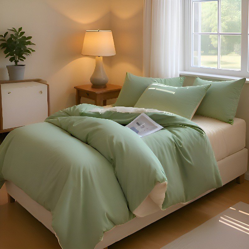 Simple solid color four-piece bed sheet set