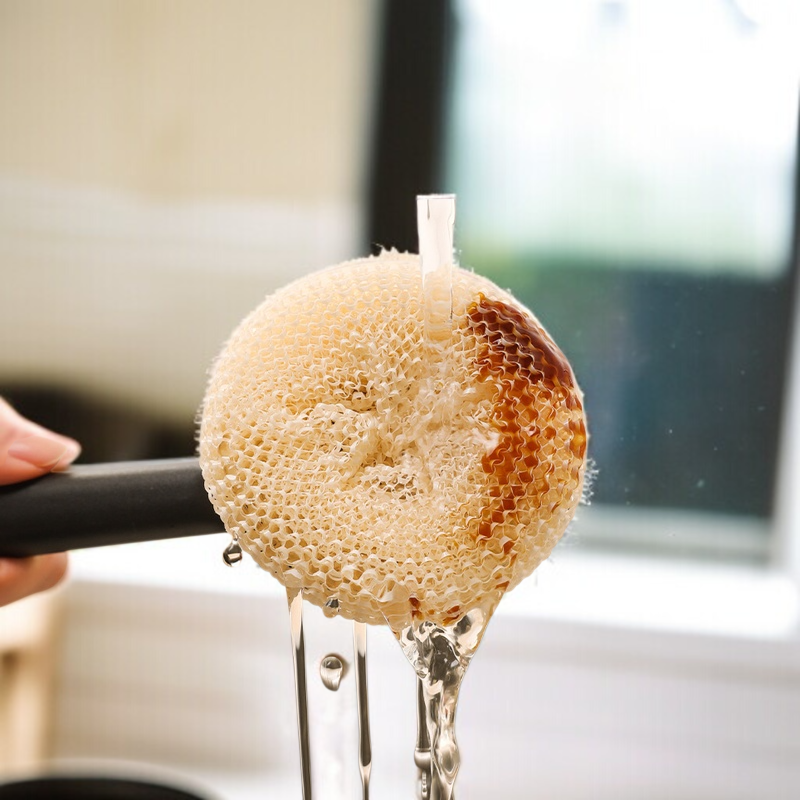 Stainless steel dishwashing brush with replaceable handle