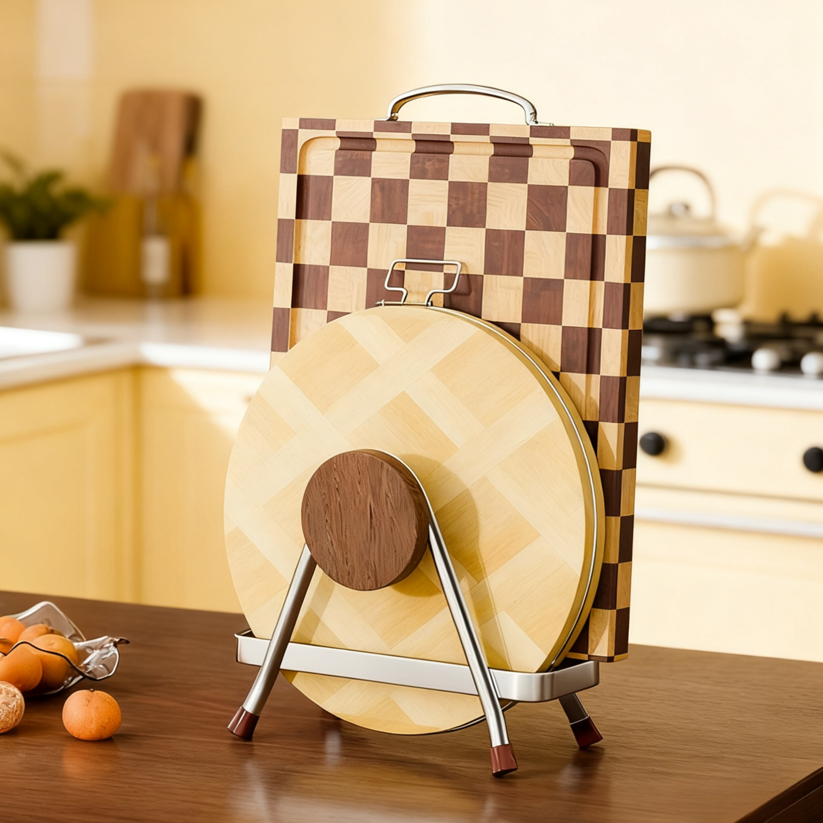 Vintage Style Beech Wood Stainless Steel Cutting Board Holder 