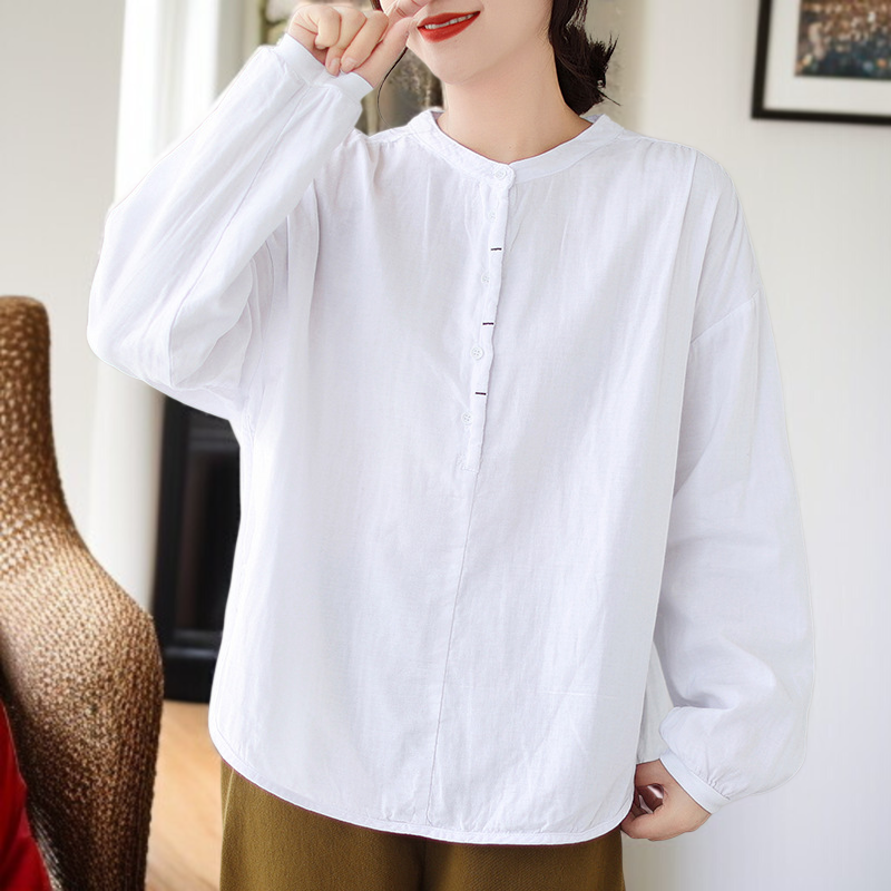 여성 면 마 더블 주름 셔츠