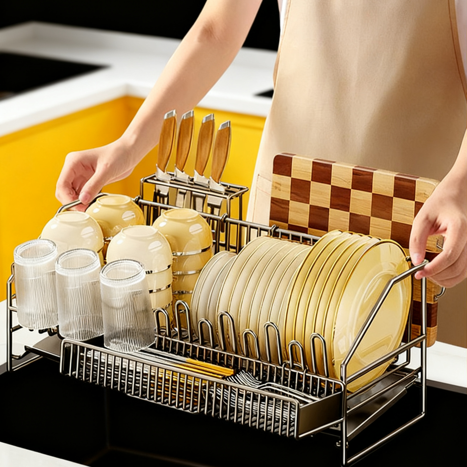 Multifunctional Desktop Kitchen Tableware Draining Storage Rack