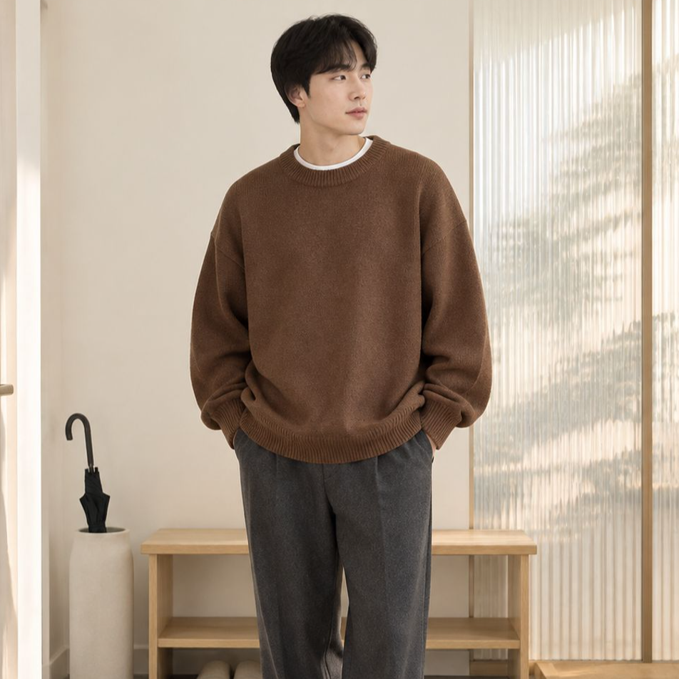 남성 가을 겨울 도톰한 루즈핏 오버핏 니트 스웨터 자켓 아우터