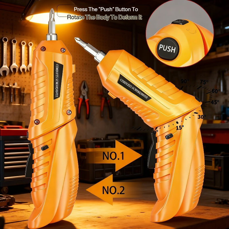 Yellow Foldable Electric Screwdriver USB Rechargeable Electric Driver