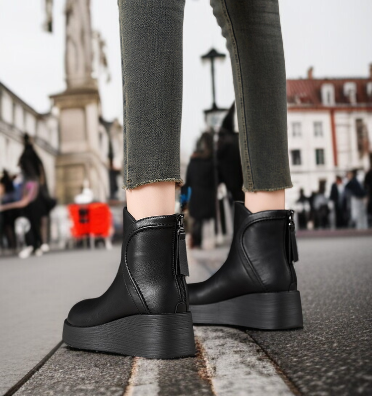 둥근 앞코 두꺼운 밑창 키높이 여성 앵클 부츠