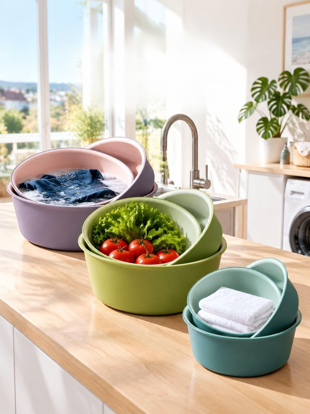 Close-up view of the eco-friendly plastic material of the wash basin