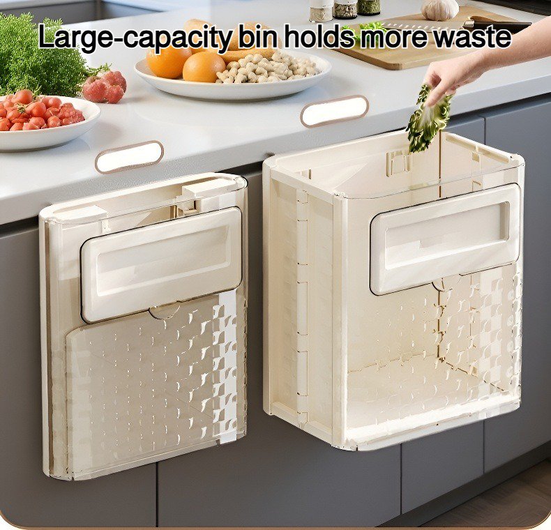 Large-capacity foldable magnetic wall-mounted kitchen trash can