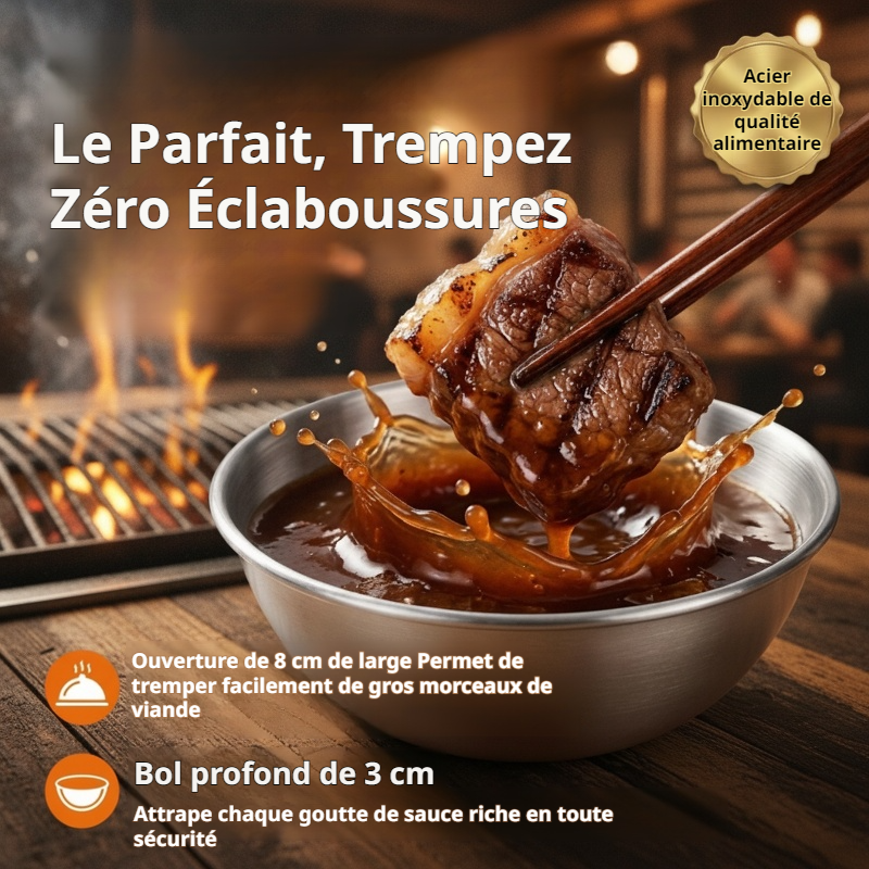 Bol à assaisonnement rond en acier inoxydable, mini bol à sauce soja